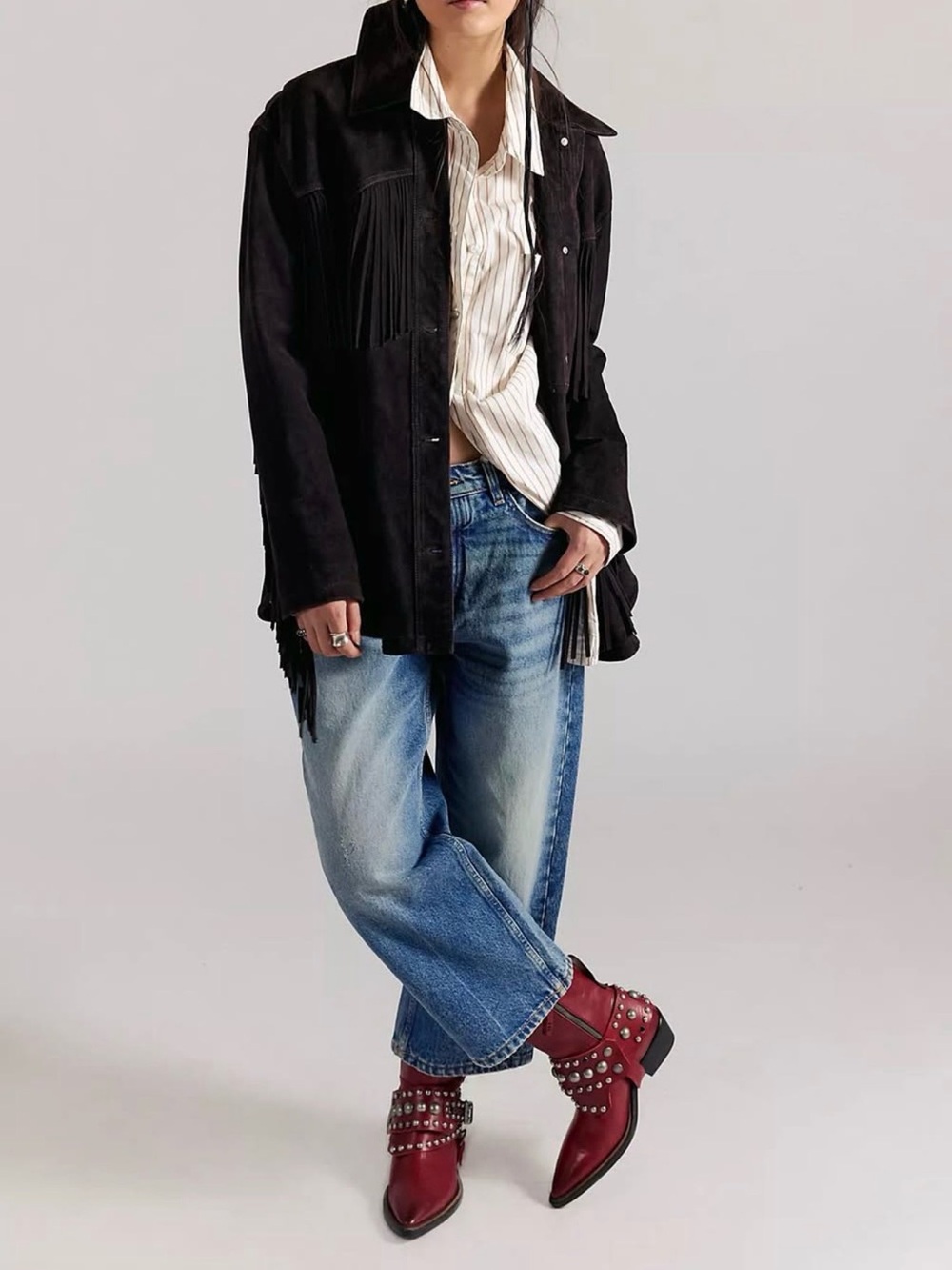 Free People We the Free 7.5 Axel Leather Studded Harness Zip Moto Boots Red